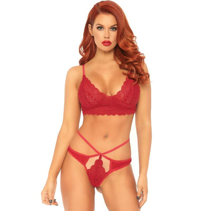 LEG AVENUE - SET 2 PIEZAS CON TANGA DOBLE TIRANTA ROJO