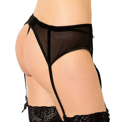 QUEEN LINGERIE - TANGA CON LIGUERO DE ENCAJES NEGRO / ROJO